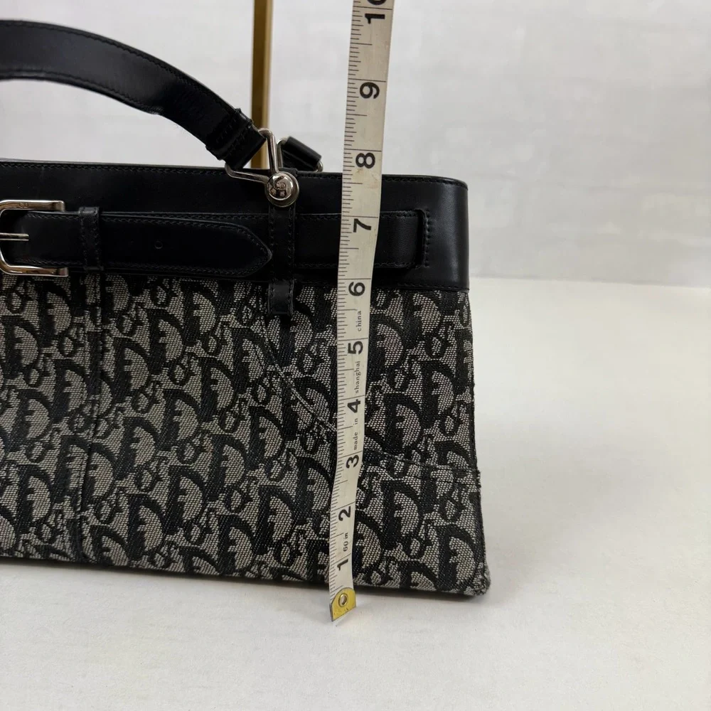 Christian Dior Trotter Canvas Logo Tote Bag Black Leather Trim‎ Vintage